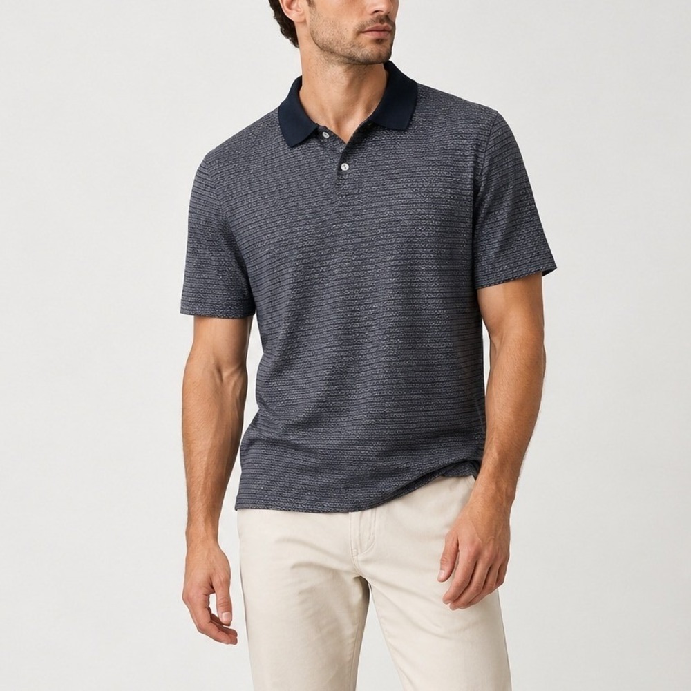 Theory Standard Polo Inca Jacquard Men's XXL Gray Pima Cotton Short Sleeve